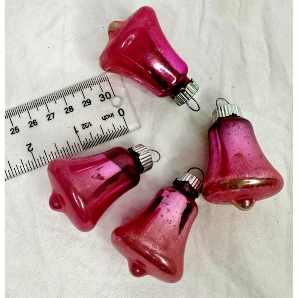 VTG Shiny Brite Glass Bell Christmas Ornaments Pink Set 4